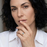 טבעת זהב מוברש משובצת אקוומרין