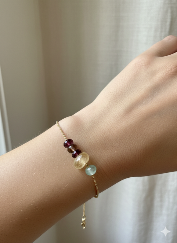 צמיד זהב עם עם חרוזי אבנים טובות