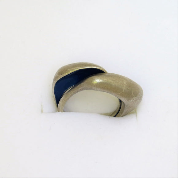 טבעת כסף כפולה עם אמייל כחול