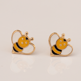 זוג עגילי זהב צמודים -דבורים מתוקות