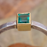 טבעת כסף וזהב משובצת טרומלין ירוק